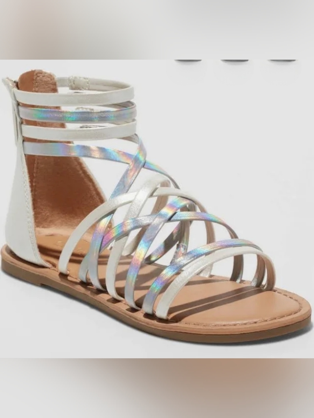 Cat & Jack Dion Big Girls' Size 4 White & Iridescent Strappy Gladiator Sandals